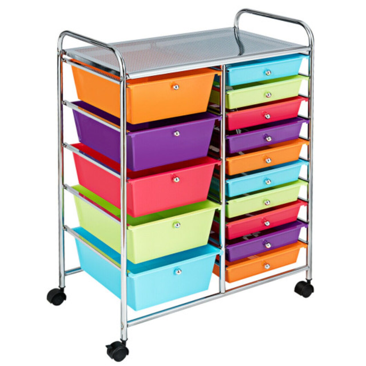 Rolling Storage Cart 15 Drawer Organizer With Wheels Craft Office Supply Organizer Steel Frame Multicolor Drawers